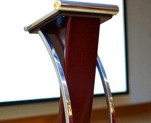 Lectern in front of screen